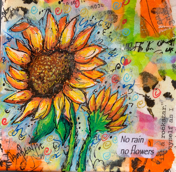 6 x 6 Canvas Collage with Resin- Hummingbird