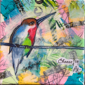 6 x 6 Canvas Collage with Resin- Humminbird